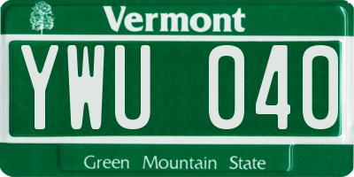 VT license plate YWU040