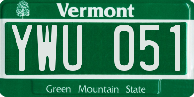 VT license plate YWU051