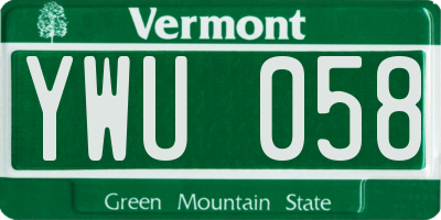 VT license plate YWU058