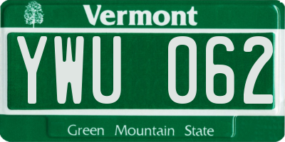 VT license plate YWU062