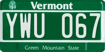 VT license plate YWU067