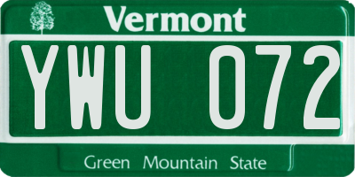 VT license plate YWU072