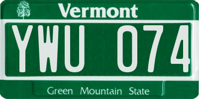 VT license plate YWU074