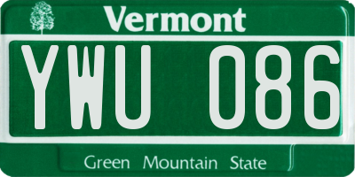 VT license plate YWU086