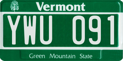 VT license plate YWU091