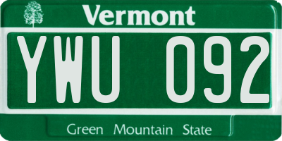 VT license plate YWU092
