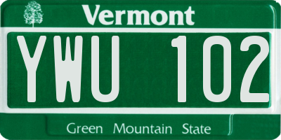 VT license plate YWU102