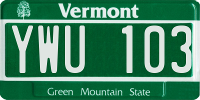 VT license plate YWU103