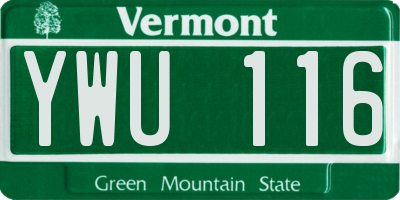 VT license plate YWU116