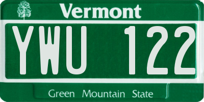 VT license plate YWU122