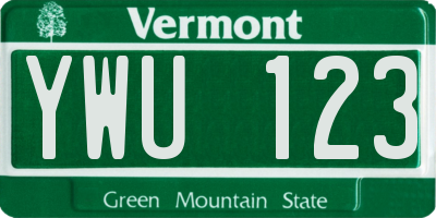 VT license plate YWU123