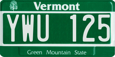 VT license plate YWU125