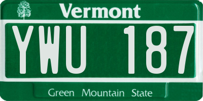 VT license plate YWU187