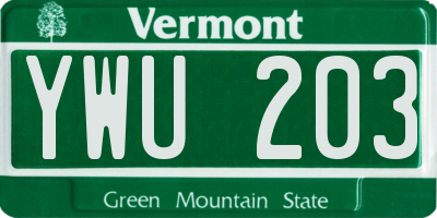 VT license plate YWU203