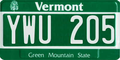 VT license plate YWU205