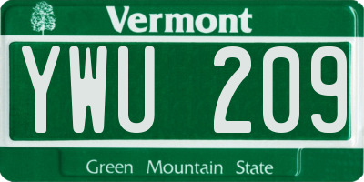 VT license plate YWU209