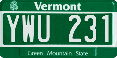 VT license plate YWU231