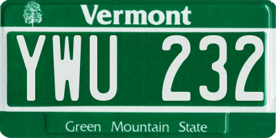 VT license plate YWU232