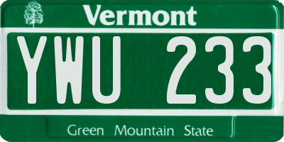 VT license plate YWU233