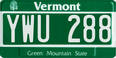 VT license plate YWU288
