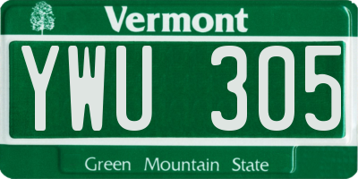VT license plate YWU305