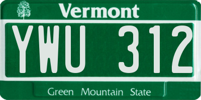 VT license plate YWU312