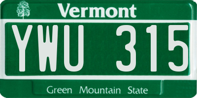 VT license plate YWU315