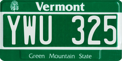 VT license plate YWU325