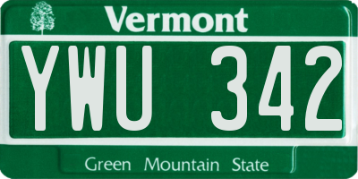 VT license plate YWU342