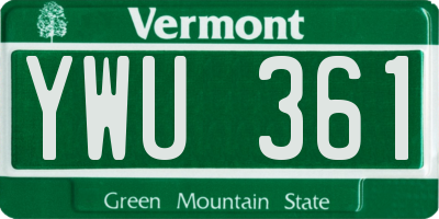 VT license plate YWU361