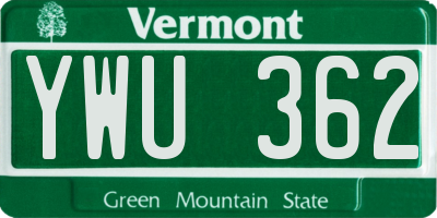 VT license plate YWU362