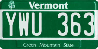 VT license plate YWU363