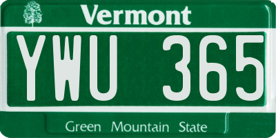 VT license plate YWU365