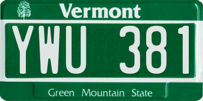 VT license plate YWU381