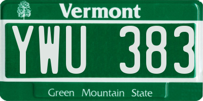 VT license plate YWU383