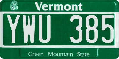 VT license plate YWU385