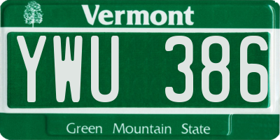 VT license plate YWU386