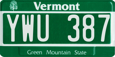 VT license plate YWU387