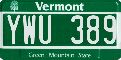 VT license plate YWU389