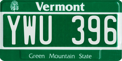VT license plate YWU396
