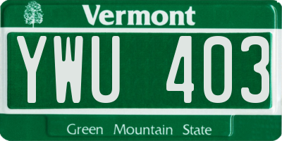 VT license plate YWU403