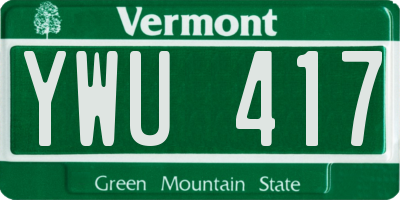 VT license plate YWU417