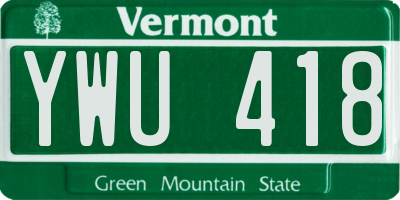 VT license plate YWU418