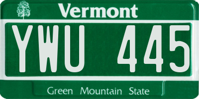 VT license plate YWU445