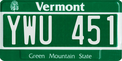 VT license plate YWU451