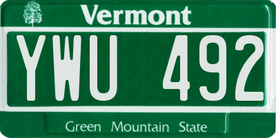 VT license plate YWU492