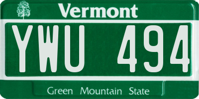 VT license plate YWU494