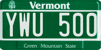 VT license plate YWU500