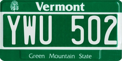 VT license plate YWU502