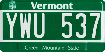 VT license plate YWU537